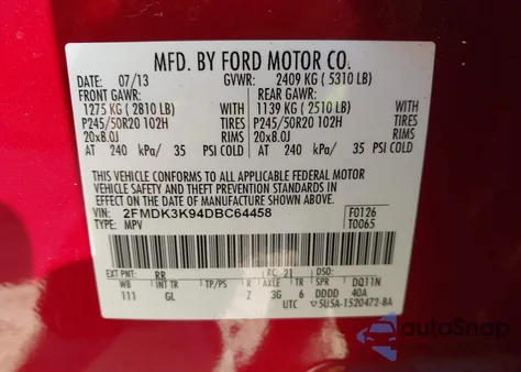 2013 Ford Edge Limited z USA, uszkodzony, nr VIN 2FMDK3K94DBC64458